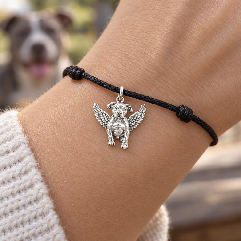 Pitbull Angel Wings Charm and Polyester Cord Bracelet Set