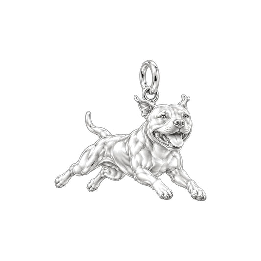 Playful Amstaff Spirit Charm Bracelet – Personalized Dog Mom Gift – silver charm, front view