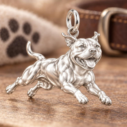 Playful Amstaff Spirit Charm Bracelet – Personalized Dog Mom Gift – macro detail of the charm