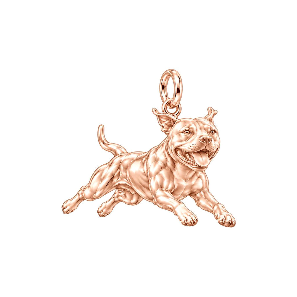 Playful Amstaff Spirit Charm Bracelet – Personalized Dog Mom Gift – rose gold charm, front view