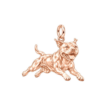 Playful Amstaff Spirit Charm Bracelet – Personalized Dog Mom Gift – rose gold charm, front view