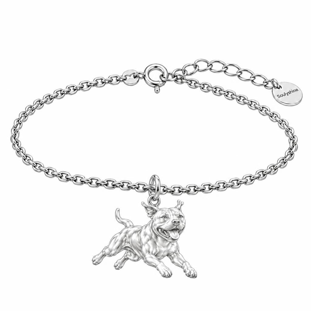 Playful Amstaff Spirit Charm Bracelet Set – silver, front view