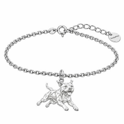 Playful Amstaff Spirit Charm Bracelet Set – silver, front view