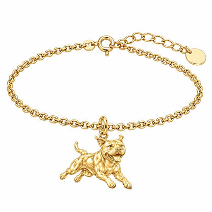 Playful Amstaff Spirit Charm Bracelet Set – 18K gold, front view
