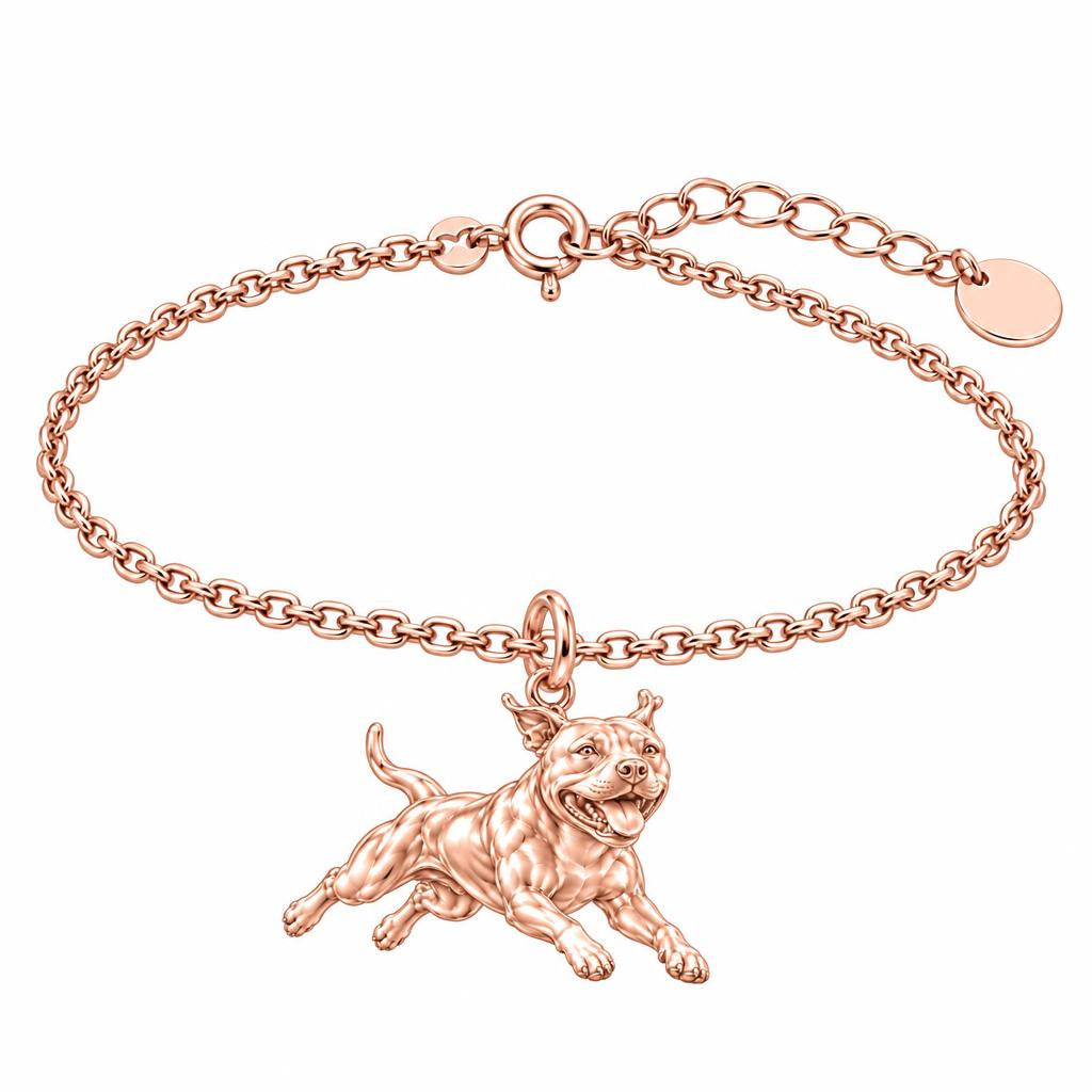 Playful Amstaff Spirit Charm Bracelet Set – rose gold, front view