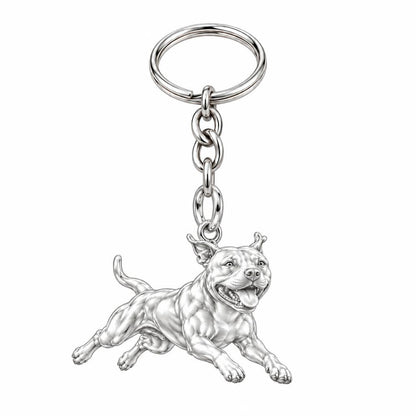 Playful Amstaff Spirit Charm Keychain – silver, front view