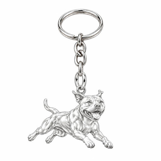 Playful Amstaff Spirit Charm Keychain – silver, front view