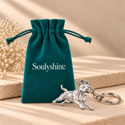 Playful Amstaff Spirit Charm Keychain – Soulyshine velvet gift pouch