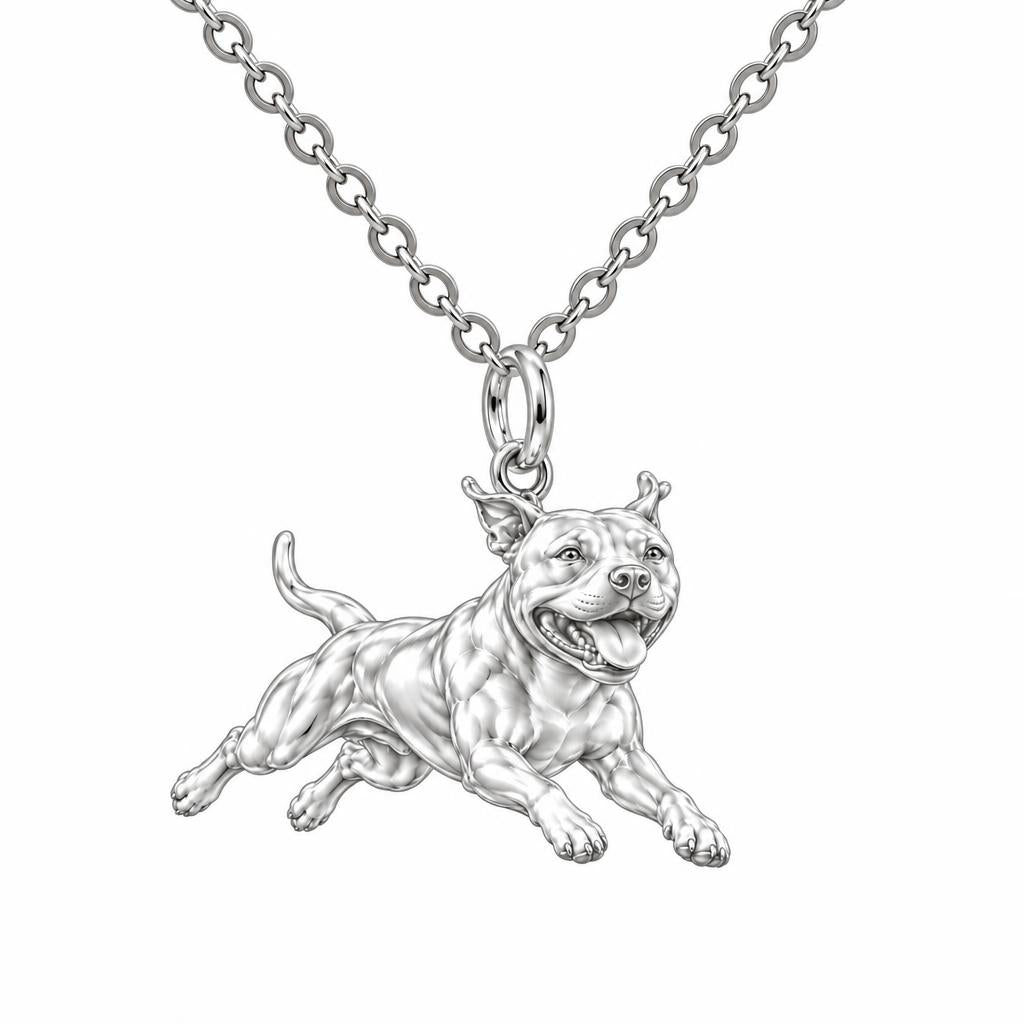 Playful Amstaff Spirit Charm Necklace Set – silver, front view