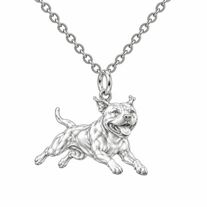 Playful Amstaff Spirit Charm Necklace Set – silver, front view