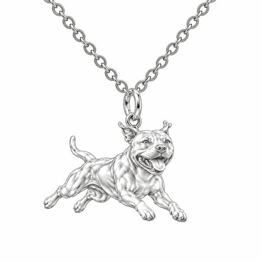Playful Amstaff Spirit Charm Necklace Set – silver, front view