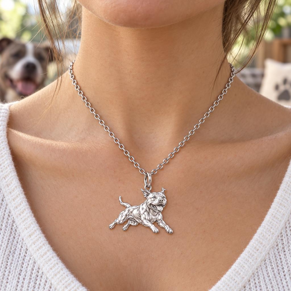 Playful Amstaff Spirit Charm Necklace Set – worn / in use