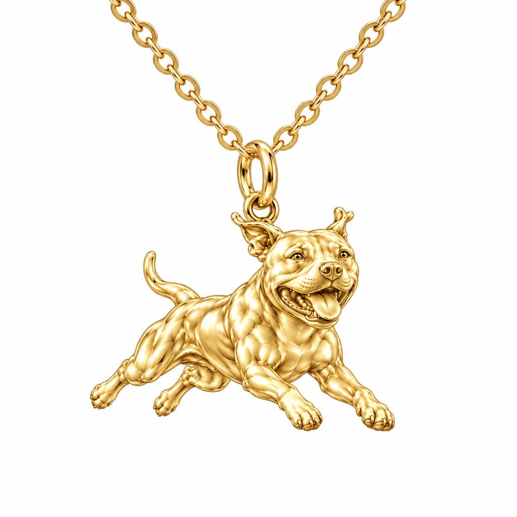 Playful Amstaff Spirit Charm Necklace Set – 18K gold, front view