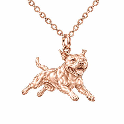 Playful Amstaff Spirit Charm Necklace Set – rose gold, front view