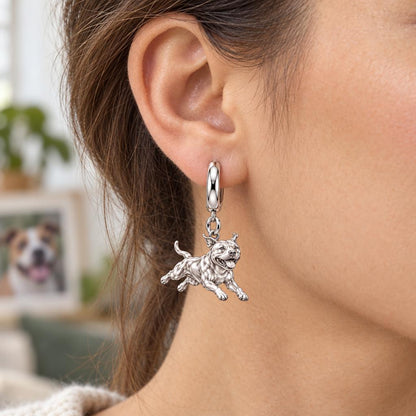 Playful Amstaff Spirit Huggie Charm Earrings – worn / in use