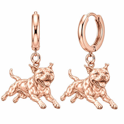 Playful Amstaff Spirit Huggie Charm Earrings – rose gold, front view