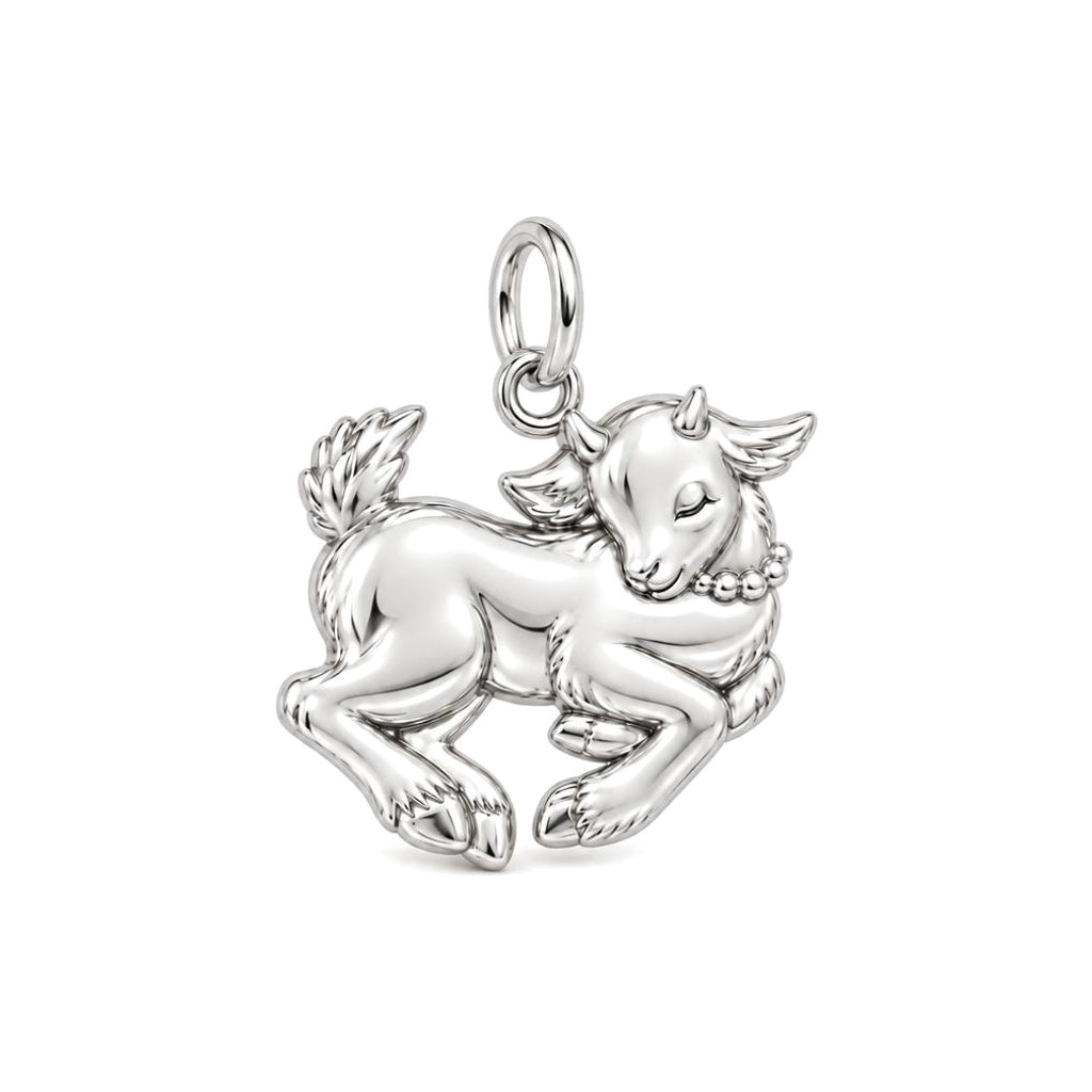 Playful Baby Goat Charm Bracelet – silver charm, front view