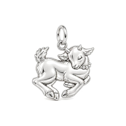 Playful Baby Goat Charm Bracelet – silver charm, front view