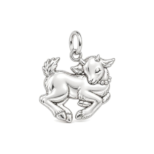 Playful Baby Goat Charm Bracelet – silver charm, front view