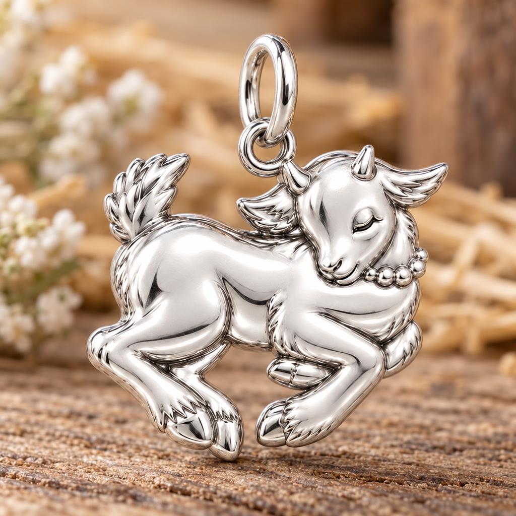 Playful Baby Goat Charm Bracelet – macro detail of the charm