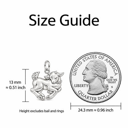 Playful Baby Goat Charm Bracelet – size guide, 13 mm charm next to a quarter