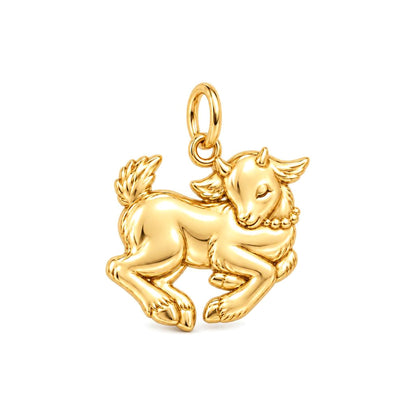 Playful Baby Goat Charm Bracelet – 18K gold charm, front view