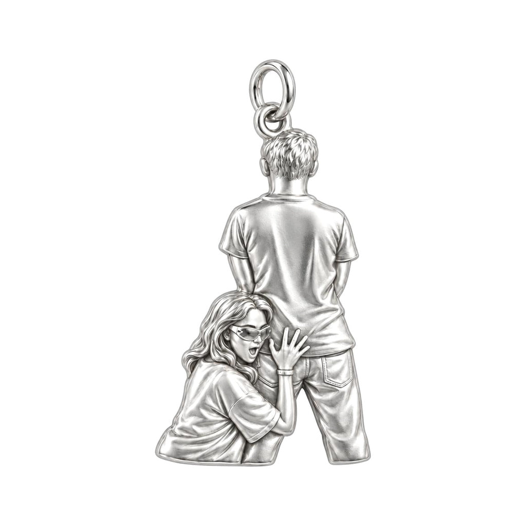 Playful Couple Squeeze Charm Bracelet – Personalized Couple Gift – silver charm, front view