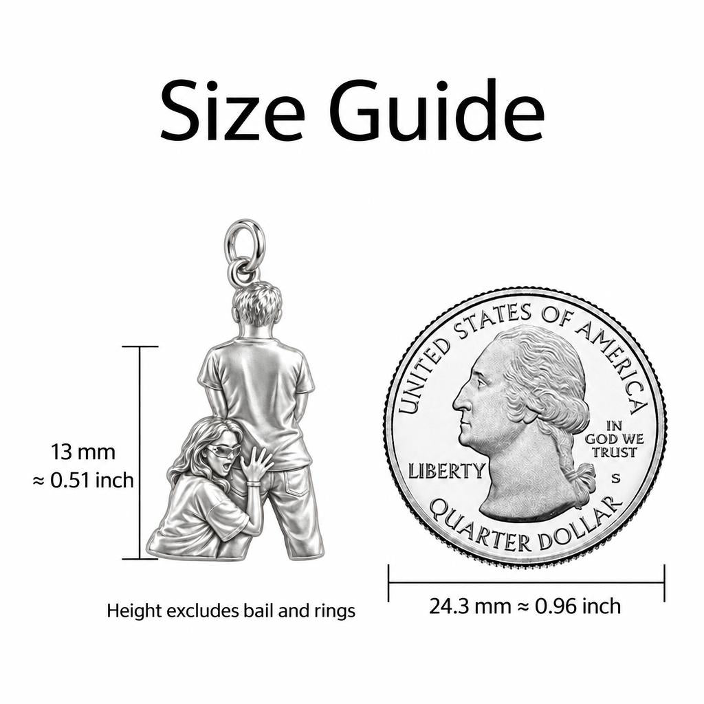 Playful Couple Squeeze Charm Bracelet – Personalized Couple Gift – size guide, 13 mm charm next to a quarter