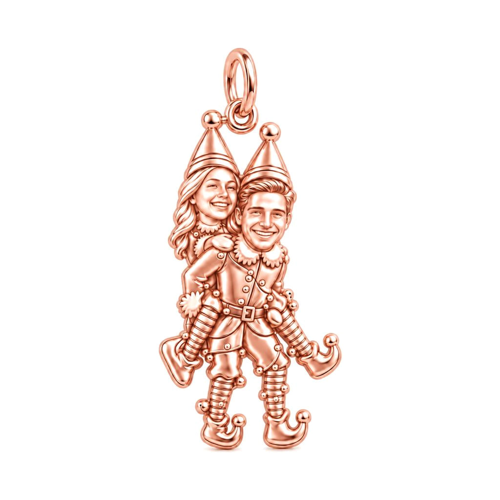 Playful Elf Piggyback Charm Bracelet – Personalized Couple Gift – rose gold charm, front view