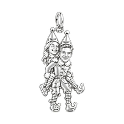 Playful Elf Piggyback Charm Bracelet – Personalized Couple Gift – silver charm, front view