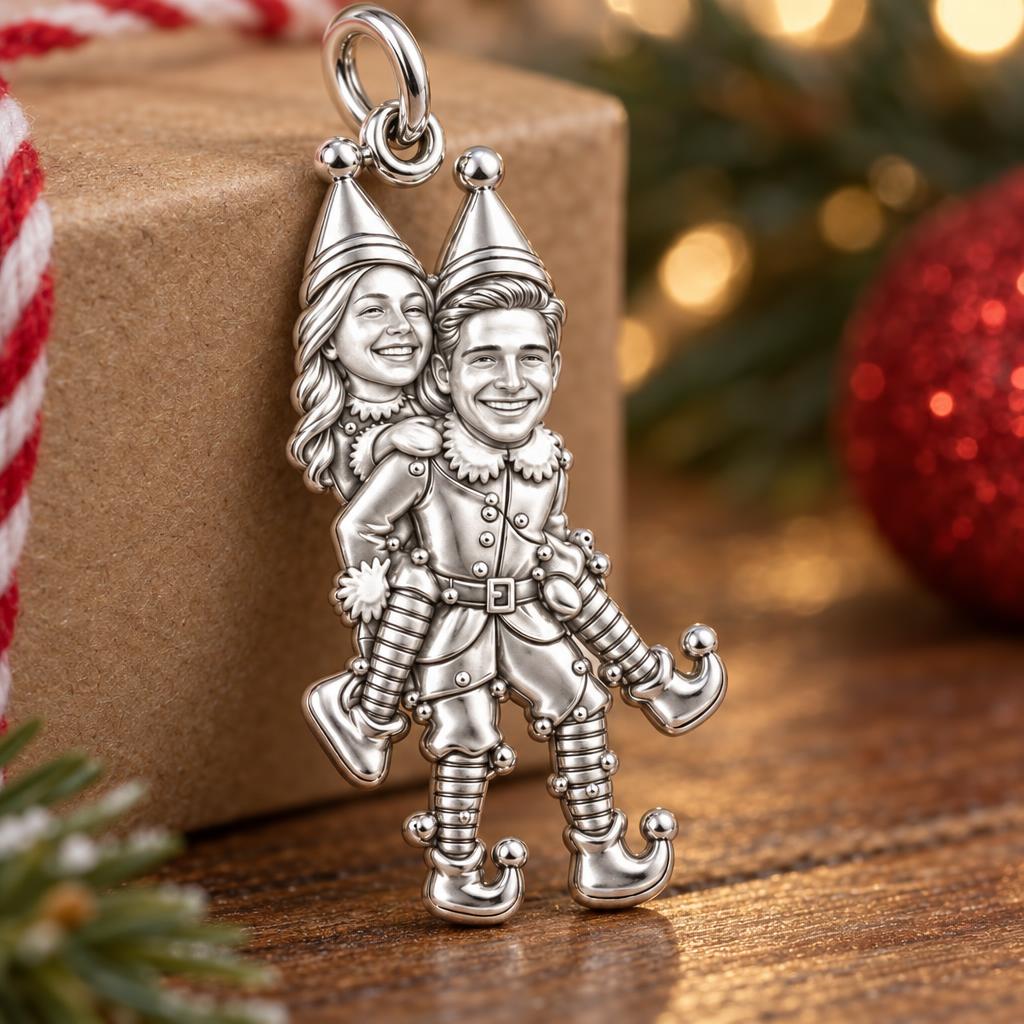 Playful Elf Piggyback Charm Bracelet – Personalized Couple Gift – macro detail of the charm