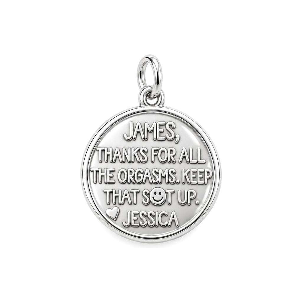 Playful Gratitude Token Charm Bracelet – Personalized Couple Gift – silver plated 3 cm charm, front view