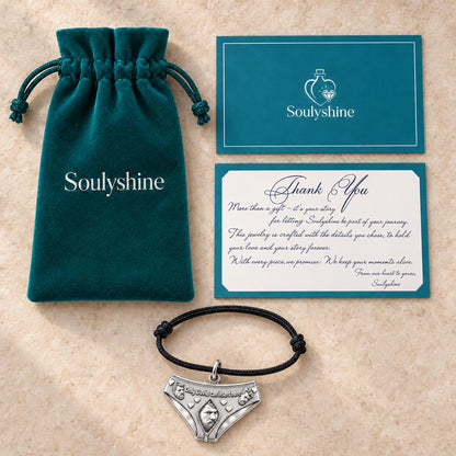 Playful Heart Briefs Charm Bracelet – Personalized Partner Gift – Soulyshine velvet pouch and gift card