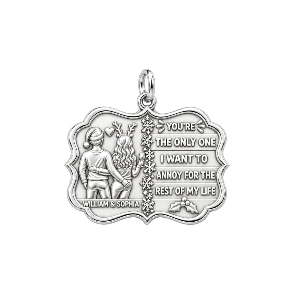 Playful Holiday Couple Charm Bracelet – Personalized Couple Gift – silver plated 3 cm charm, front view