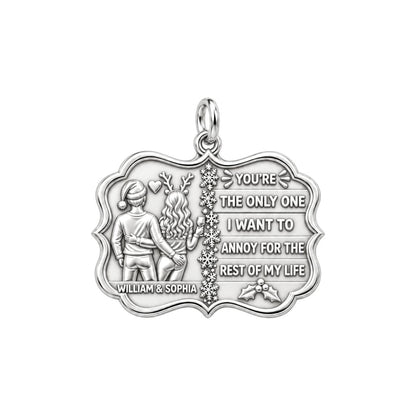 Playful Holiday Couple Charm Bracelet – Personalized Couple Gift – silver plated 3 cm charm, front view