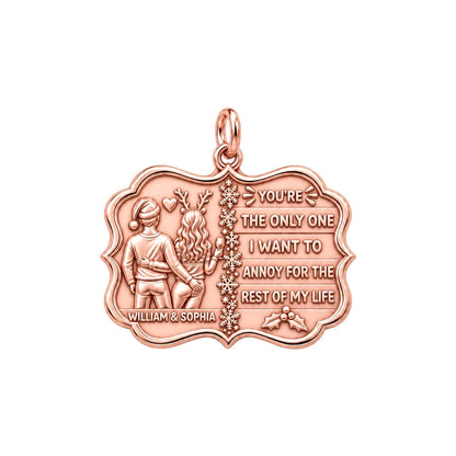 Playful Holiday Couple Charm Bracelet – Personalized Couple Gift – rose gold 2 cm charm, front view