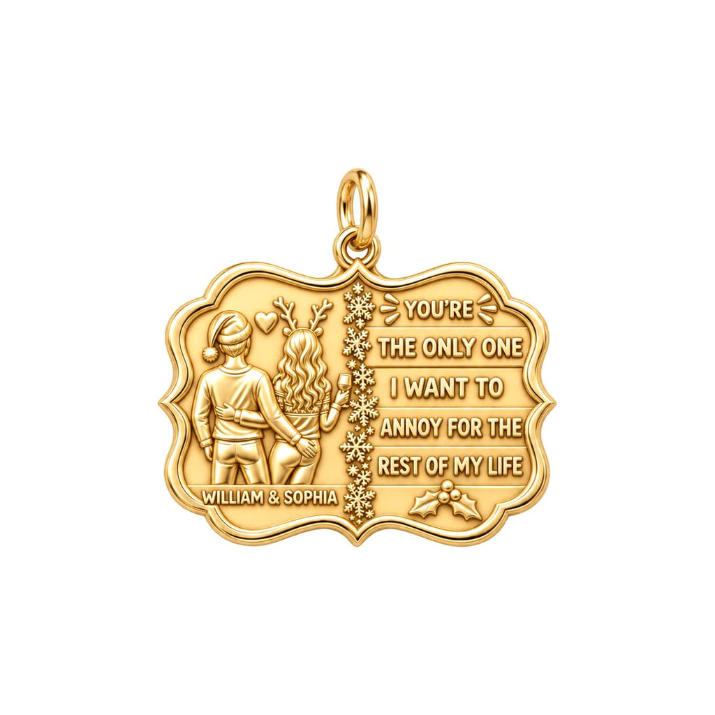 Playful Holiday Couple Charm Bracelet – Personalized Couple Gift – 18K gold plated 3 cm charm, front view