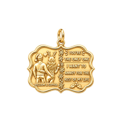 Playful Holiday Couple Charm Bracelet – Personalized Couple Gift – 18K gold plated 3 cm charm, front view