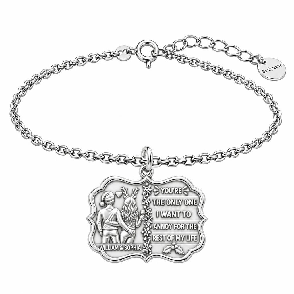 Playful Holiday Couple Charm Bracelet Set – silver, front view
