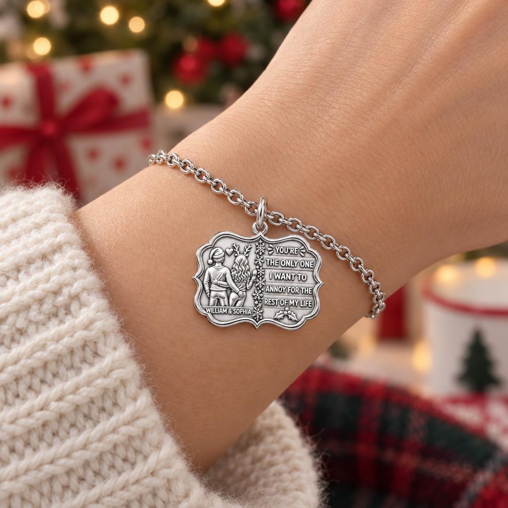 Playful Holiday Couple Charm Bracelet Set – worn / in use