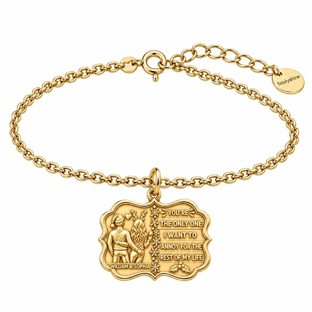 Playful Holiday Couple Charm Bracelet Set – 18K gold, front view