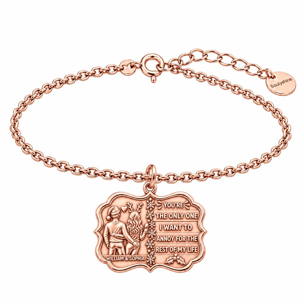 Playful Holiday Couple Charm Bracelet Set – rose gold, front view