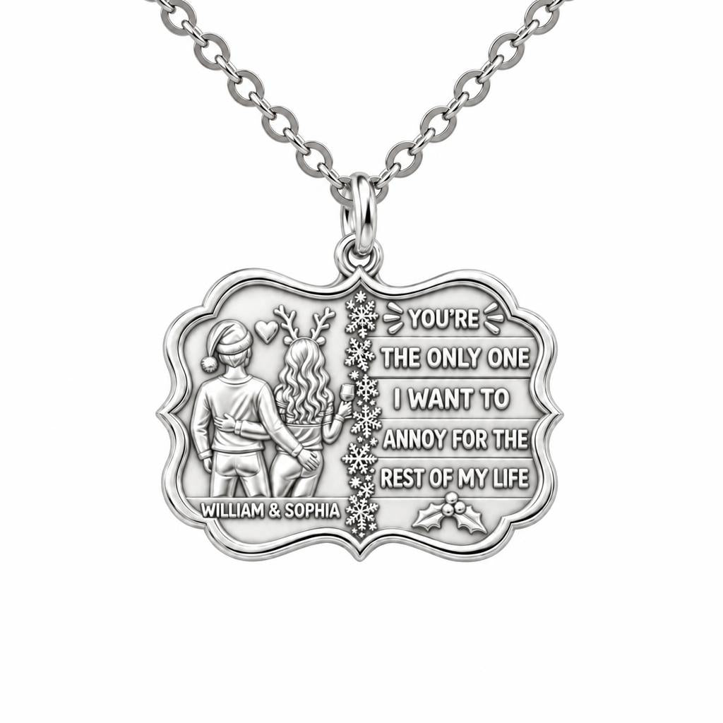 Playful Holiday Couple Charm Necklace Set – silver, front view