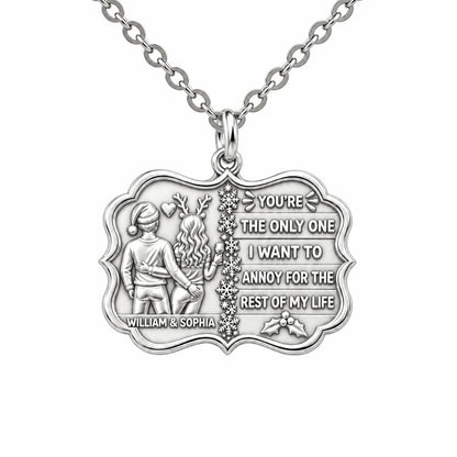 Playful Holiday Couple Charm Necklace Set – silver, front view