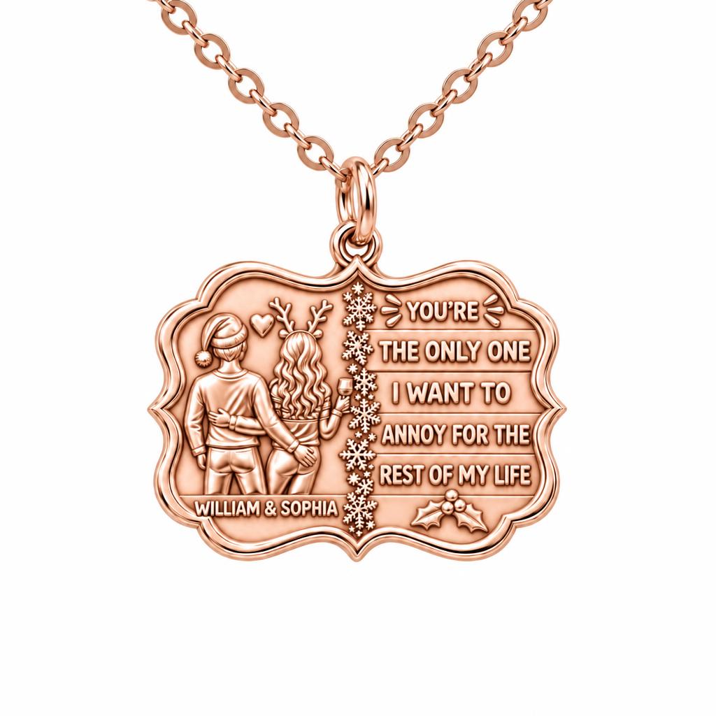 Playful Holiday Couple Charm Necklace Set – rose gold, front view