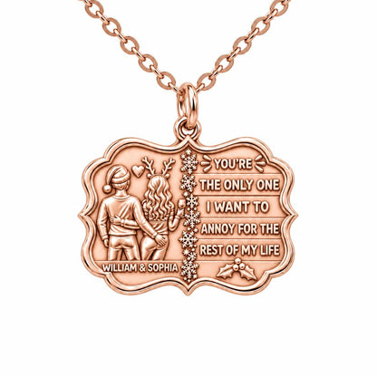 Playful Holiday Couple Charm Necklace Set – rose gold, front view