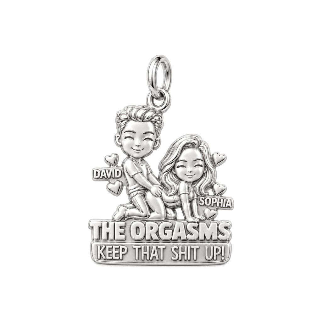 Playful Love Story Charm Bracelet – Personalized Couple Gift – silver plated 3 cm charm, front view