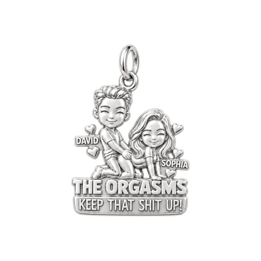 Playful Love Story Charm Bracelet – Personalized Couple Gift – silver plated 3 cm charm, front view