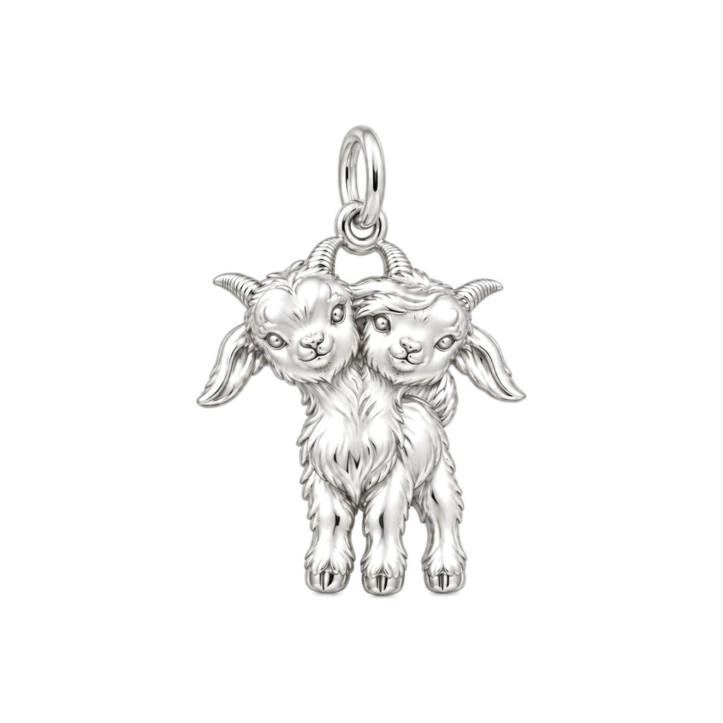 Playful Twin Goats Charm Bracelet – Personalized Mom Gift – silver charm, front view