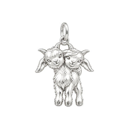 Playful Twin Goats Charm Bracelet – Personalized Mom Gift – silver charm, front view
